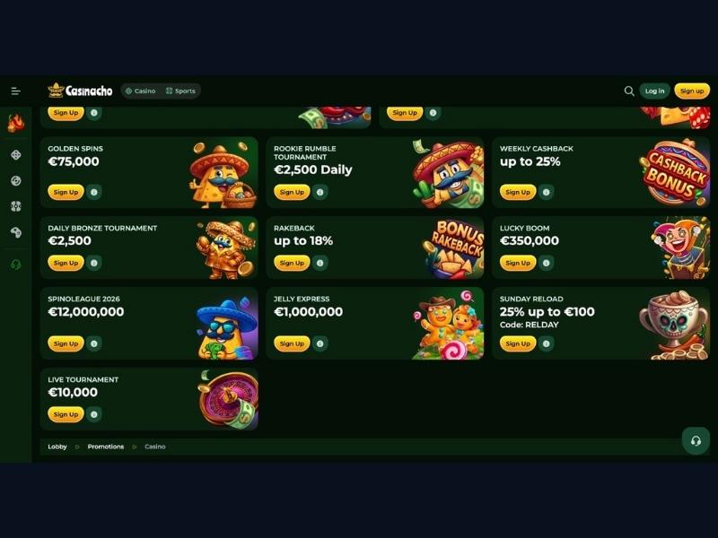 First deposit and first session at Casinacho Casino Nacho Casino for Canadian players